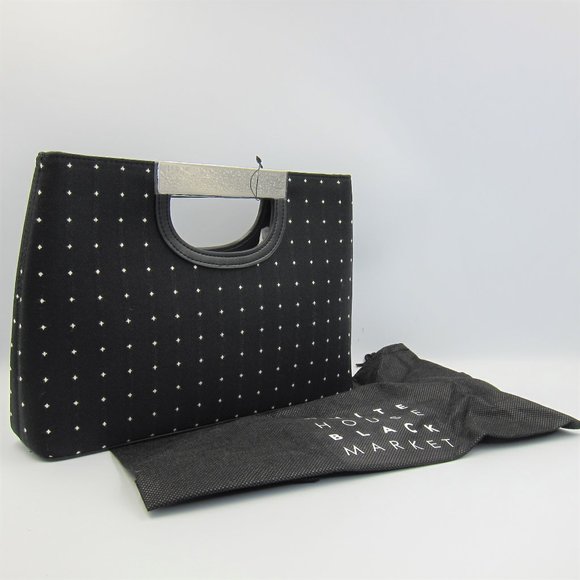 White House Black Market Purse Black And White Polka Dots With Chrome Handle NEW